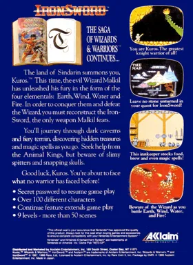 IronSword - Wizards & Warriors II (Europe) box cover back